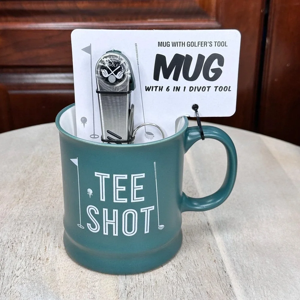 Tee Shot Golf Mug With 6-in-1 Divot Tool Festive Voice Green 12 oz New